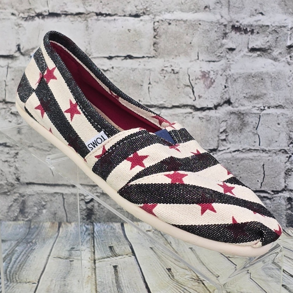 TOMS Wmn Classic Alpargata Shoes Women 7.5 Navy Natural Star Patriotic Americana